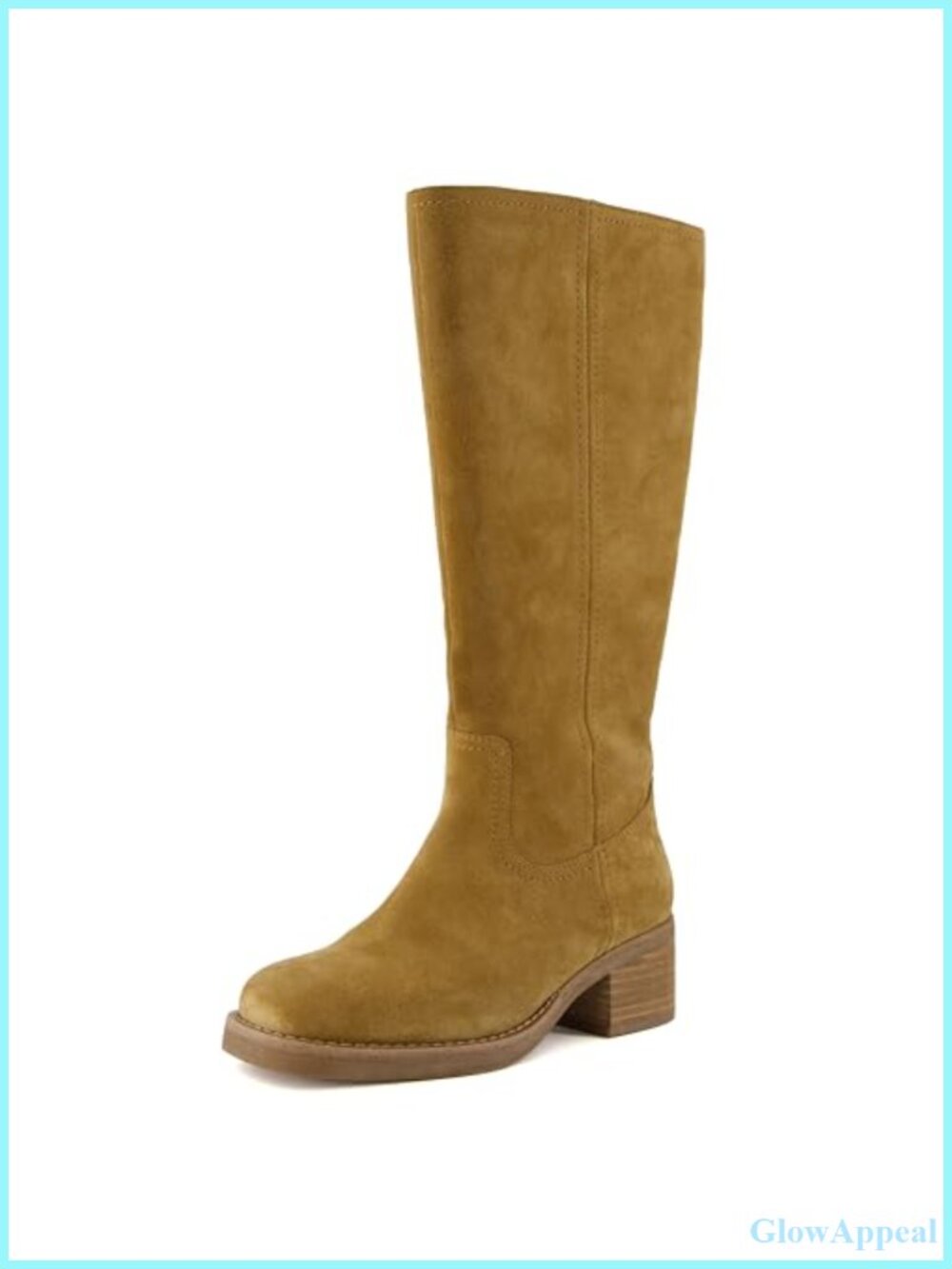 Genuine Leather Knee-High Equestrian Boots with Chunky Block Heel and Pull-On